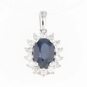 .95ctw Oval Cut Sapphire w/ Diamond Halo Pendant without Chain 10k White Gold - Picture 1 of 5