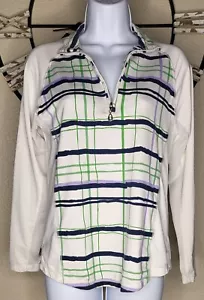 San Soleil 1/4 Zip Pullover Top Long Sleeve White Purple Green UPF 50 Womens S - Picture 1 of 8