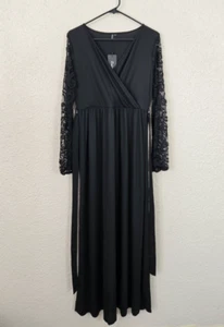 Zattcas Womens Black Formal Maxi Dress With Lace Sleeves Size Large New #1V9481 - Picture 1 of 7
