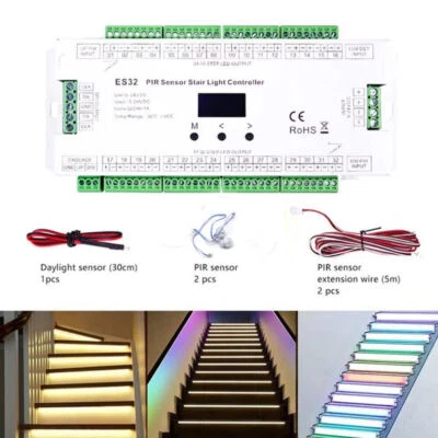 PIR Sensor Stair Light Controller 32CH 2CH RGB Pixel SPI LED Strip Dimmer Stairs - Bild 1 von 4