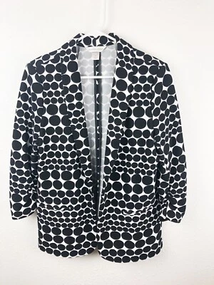 Christopher & Banks Open Blazer Black Polka Dot 3/4 Ruched Sleeves SZM    A15 - Image 1 of 4