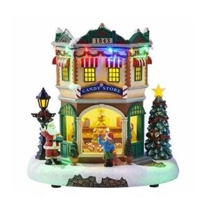 Holiday Time Christmas Village Country Charm LED Candy Store Musical 8 Songs - Picture 1 of 8