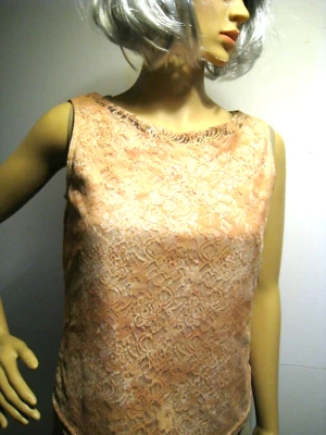 Camiseta sin mangas para mujer talla S George cobre encaje sobre forro crema calce ajustado Foto 1 de 4