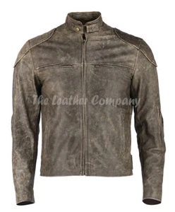 Men’s Motorcycle Biker Vintage Moto Cafe Racer Distressed Real Leather Jacket - Picture 1 of 5