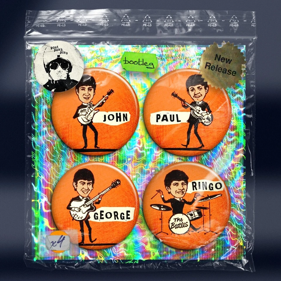 THE BEATLES 3 - Lennon McCartney Ringo Starr George Harrison Badge Button Pin x4