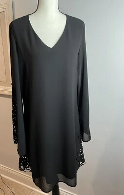 Vestido de cóctel Ya Los Angeles para mujer manga larga de gasa negro cuello en V talla “L” Foto 1 de 4