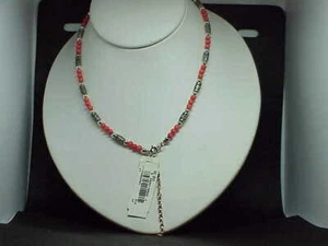 Lord Taylor Sterling Coral Carved Bead Necklace Choker 18" New Tag $50.00 w/Box - Picture 1 of 8