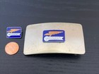 Vintage Moto Ducati Motorcycle Nickel Silver Belt Buckle & Matching Enamel Pin