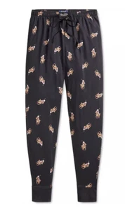 Polo RALPH LAUREN Men's Pants Jogger Black All Over Polo Riding Bear L XL - Picture 1 of 12
