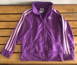 Adidas Girls Warm Up Jacket Zip Up Purple With Pink Stripes Size 4 - Picture 1 of 9
