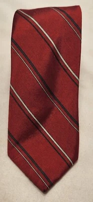 Corbata Oscar De La Renta vintage para hombre roja con rayas diagonales grises Foto 1 de 4