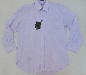 NWT MENS XMI CASUAL DRESS BUTTON DOWN LONG SLEEVE SHIRT WHITE/PURPLE CHECKS - Picture 1 of 3
