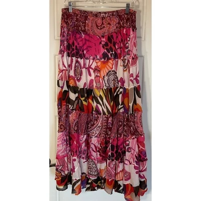 Cato Multo Color Paisley Floral Print Lined Tiered with Raw Seams & Hem L - Image 1 of 4