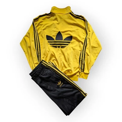 Adidas 90s BIG LOGO Firebird TRACKSUIT JACKET & PANTS Yellow Black Size S / M - Image 1 of 4