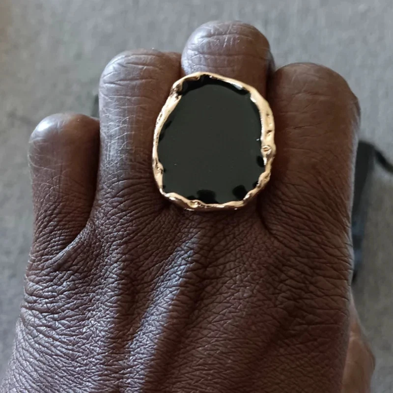 Black Tone Geometric Joint Ring Women Statement Classic Gothic Party Jewelry - Image 1 of 4