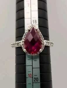 Lab Created Ruby White Topaz  Ring Size 9 Platinum Plated Sterling Silver - Picture 1 of 7