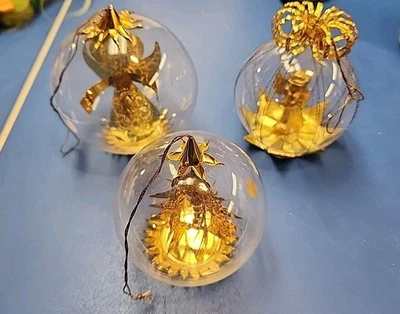 Set of 3 Vintage Resl Lenz Gold Foil  Glass Christmas Ornaments West Germany - Image 1 of 4
