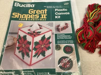 Bucilla Christmas Poinsettia Plastic Canvas 61007 Tissue Box Kit No Needle - Image 1 of 2
