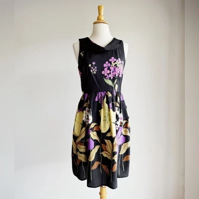 COREY LYNN CALTER Silk Blend Black Floral Dress 4 - Image 1 of 4
