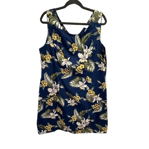 Vtg Aloha Tropic Cotton Royal Blue Hawaiian Print Sheath Dress SZ 2XL Tropical - Picture 1 of 12