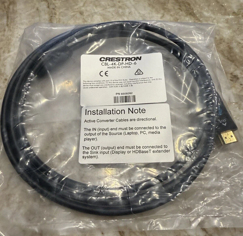 Crestron 6508282 CBL-4K-DP-HD-6 Directional Active Converter Cable 6 Feet NEW - Image 1 of 1