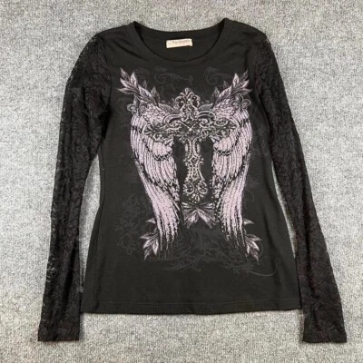 Vintage Bus Stop Los Angeles Long Sleeve Shirt Womens M Goth Grunge Lace USA - Imagem 1 de 4