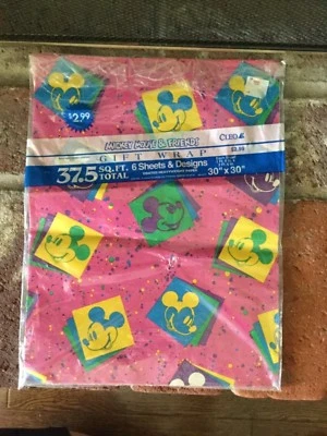 Vtg Mickey Minnie Mouse Disney 3 Sheets Gift Wrapping Paper Cleo 3 Designs 1980s - Image 1 of 4