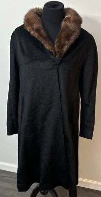 Abrigo largo vintage Forstmann by para mujer cuello de piel negro lana Virginia talla M/L? Foto 1 de 4