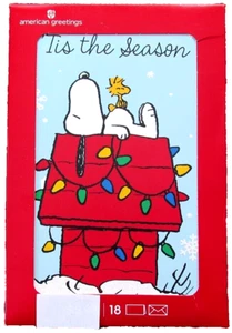 Snoopy Peanuts Christmas Cards Box of 18 American Greetings Tis the Season - Picture 1 of 2