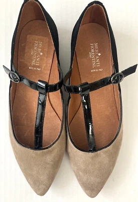 Mercanti Fiorentini Pauline Gamuza Plana 8US 38 Taupe/Negro Terciopelo Tortora Punta Foto 1 de 4