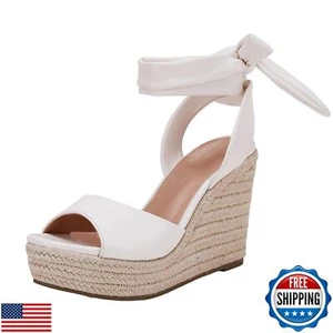 Womens Espadrilles Wedges Sandals Heels Open Toe Tie Lace Up Platform Ankle S - Picture 1 of 4