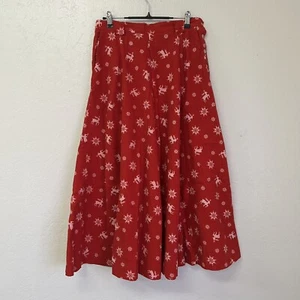 Vintage 80s Norman Shirtmakers Flannel Red Pink Christmas Circle Skirt Sz 12 EVC - Picture 1 of 7