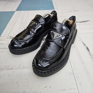 PRADA Brushed Leather Loafers Size 37 - Picture 1 of 13