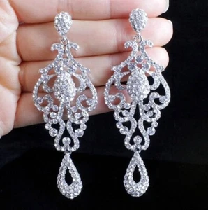 PAGEANT AUSTRIAN CRYSTAL RHINESTONE CHANDELIER DANGLE EARRINGS PROM E2090-CLEAR - Bild 1 von 7