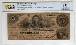 Georgia - Macon - Bank of Middle GA $5 - PCGS-B Choice Fine 15 - Rare - Picture 1 of 2