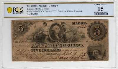 Georgia - Macon - Bank of Middle GA $5 - PCGS-B Choice Fine 15 - Rare - Image 1 of 2