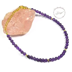 Natural Purple Amethyst 4-5MM Plain Round Gemstone Beaded Women Bracelets 6-8" - Picture 1 of 6