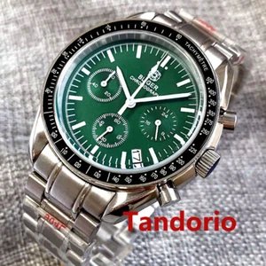 Bliger 40mm Quartz Full Functional Chronograph Watch Green Dial Folding Clasp - Picture 1 of 9