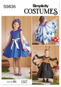 Simplicity Sewing Pattern 9836 Girls 7-14 Butterfly and Blue Bird Dress Costumes - Picture 1 of 7