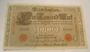 1910 Ein Tausend Mark Banknote Germany German Reichsbanknote 1000 Mark Red Seal - Imagen 1 de 3