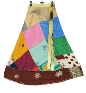 Sushila Vintage Patchwork Magic Wrap Art Silk Saree Reversible Skirt Beach Dress - Picture 1 of 8