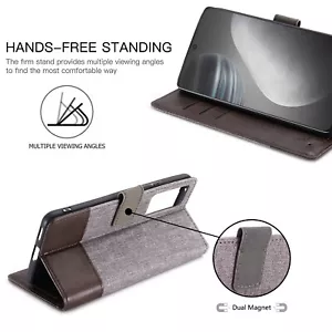 For OnePlus 8 9 Pro Nord N100 Canvas Two Fold Flip Wallet Satnd Phone Case Cover - Picture 1 of 15