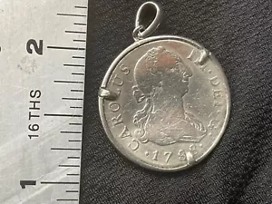 Mexico 1788 Spain King Carolus III Silver Pendant Mexican Coin 1/2 Real Colonial - Picture 1 of 4