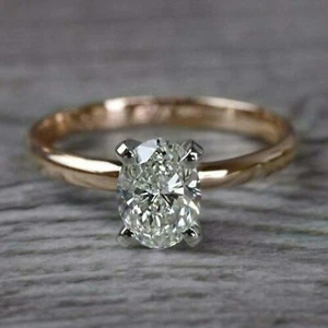 1.5Ct Oval Simulated Diamond Engagement 14k Two Tone 0Gold Plated Solitaire Ring - Picture 1 of 4