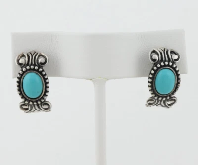 Sterling Silver Turquoise Half Hoop Earrings 3/4" x 3/8" Vintage Avon hoops - Image 1 of 4
