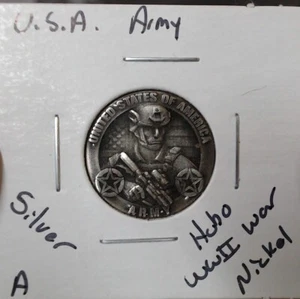 HOBO U.S. ARMY Soldier Made From A REAL WWII Silver War Nickel SIGNED America - Picture 1 of 2