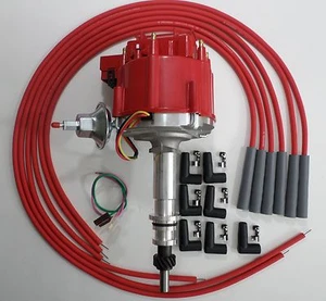 FORD Inline 6 64-83 170,200,250 HEI Distributor & RED Universal Spark Plug Wires - Picture 1 of 3