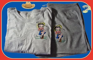34 Busto Gris Junior y Mujer BETTY BOOP Pesca Bordado Camiseta Corto CONJUNTO 2 piezas - Imagen 1 de 18