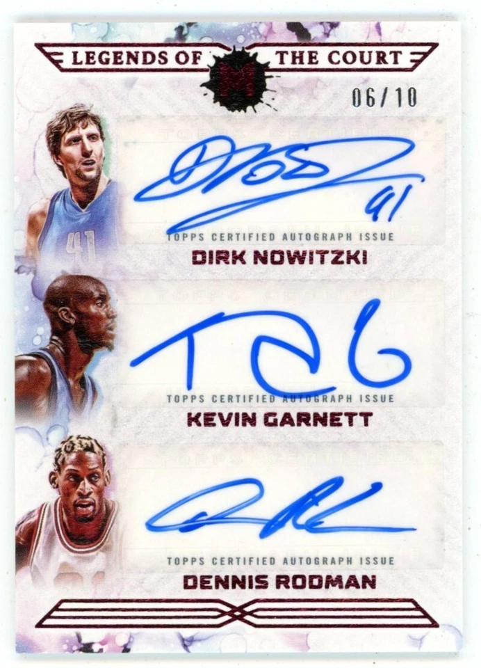 Dirk Nowitzki/Kevin Garnett/Dennis Rodman 2024 Topps Motif Triple Auto 06/10 Sig - Image 1 of 2