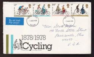 GB FDC 1978 sc#843-846 Cycling, airmail to USA, cycling/FDC info insert - Picture 1 of 1